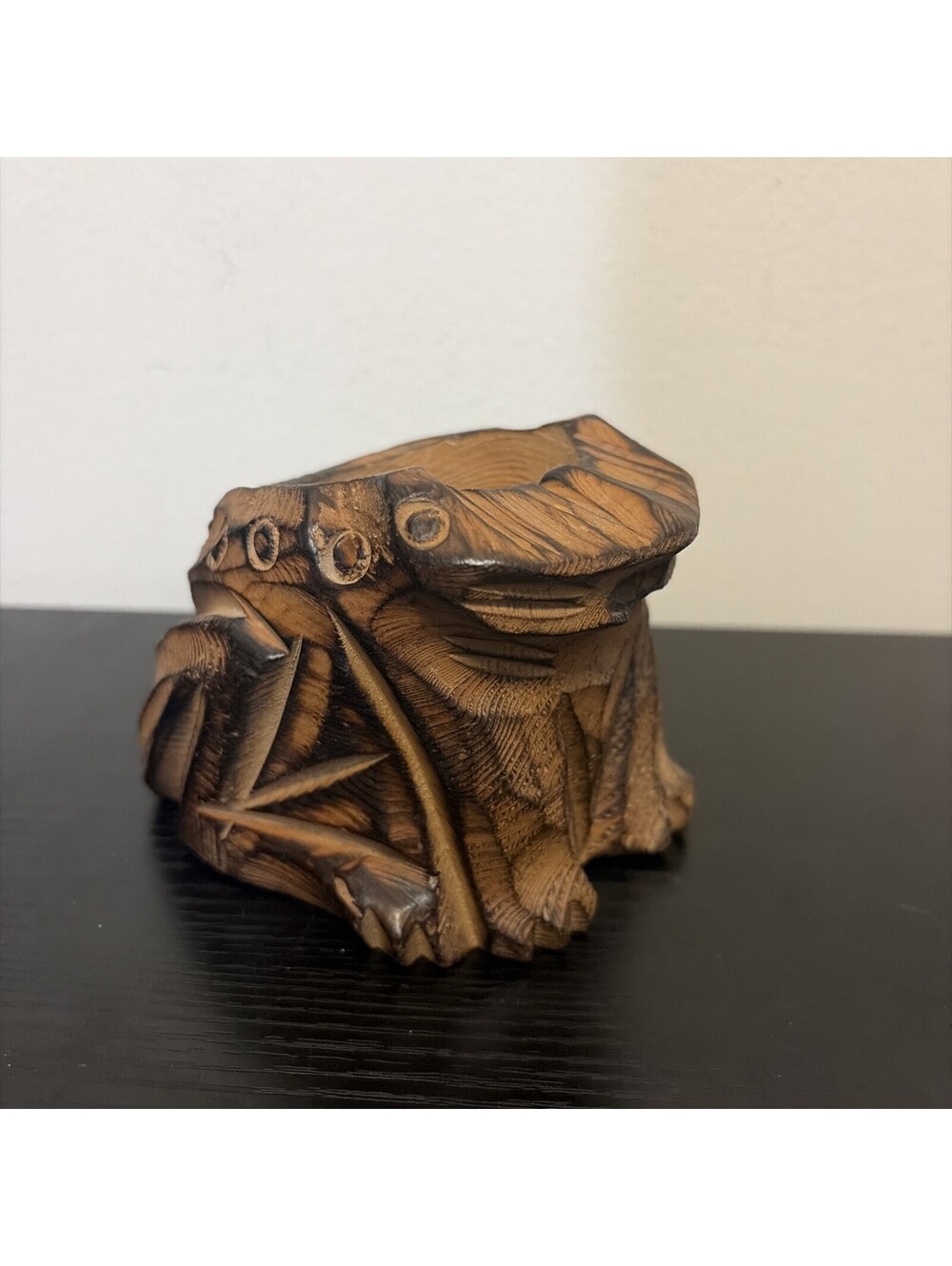 Carved Chinese Wooden Frog Toad 4” Figurine Made In Taiwan